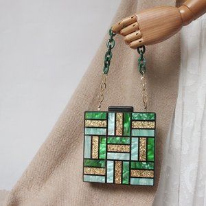 New Fashion Women Evening Bag Cute Green Gold